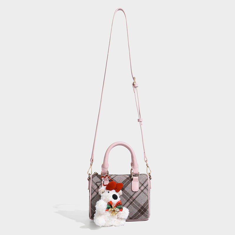 2025Winter Pink Plaid Crossbody Bag - Image 4