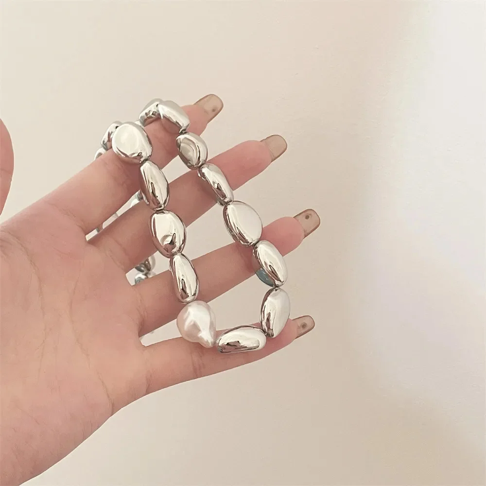 Mojoyce-Mother's Day Gift Vintage Silver-plate Geometric Exaggerated CCB Chain Necklace For Women Female Fashion Boho Artificial Pearl Y2K Jewelry Gift - Image 3