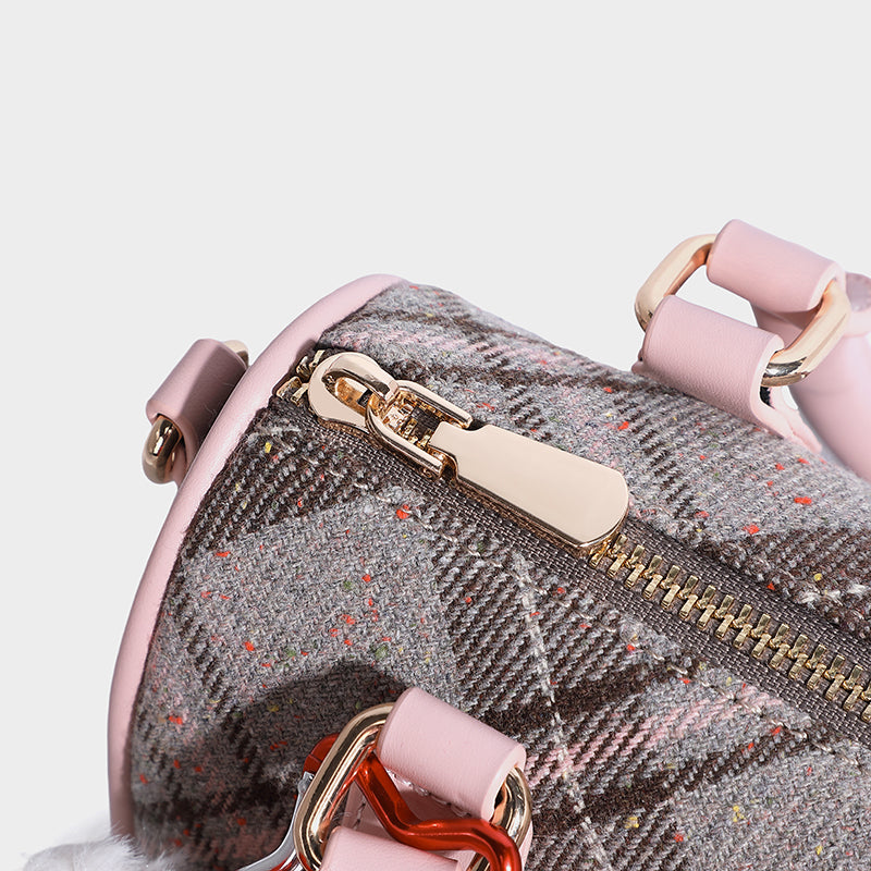 2025Winter Pink Plaid Crossbody Bag - Image 7