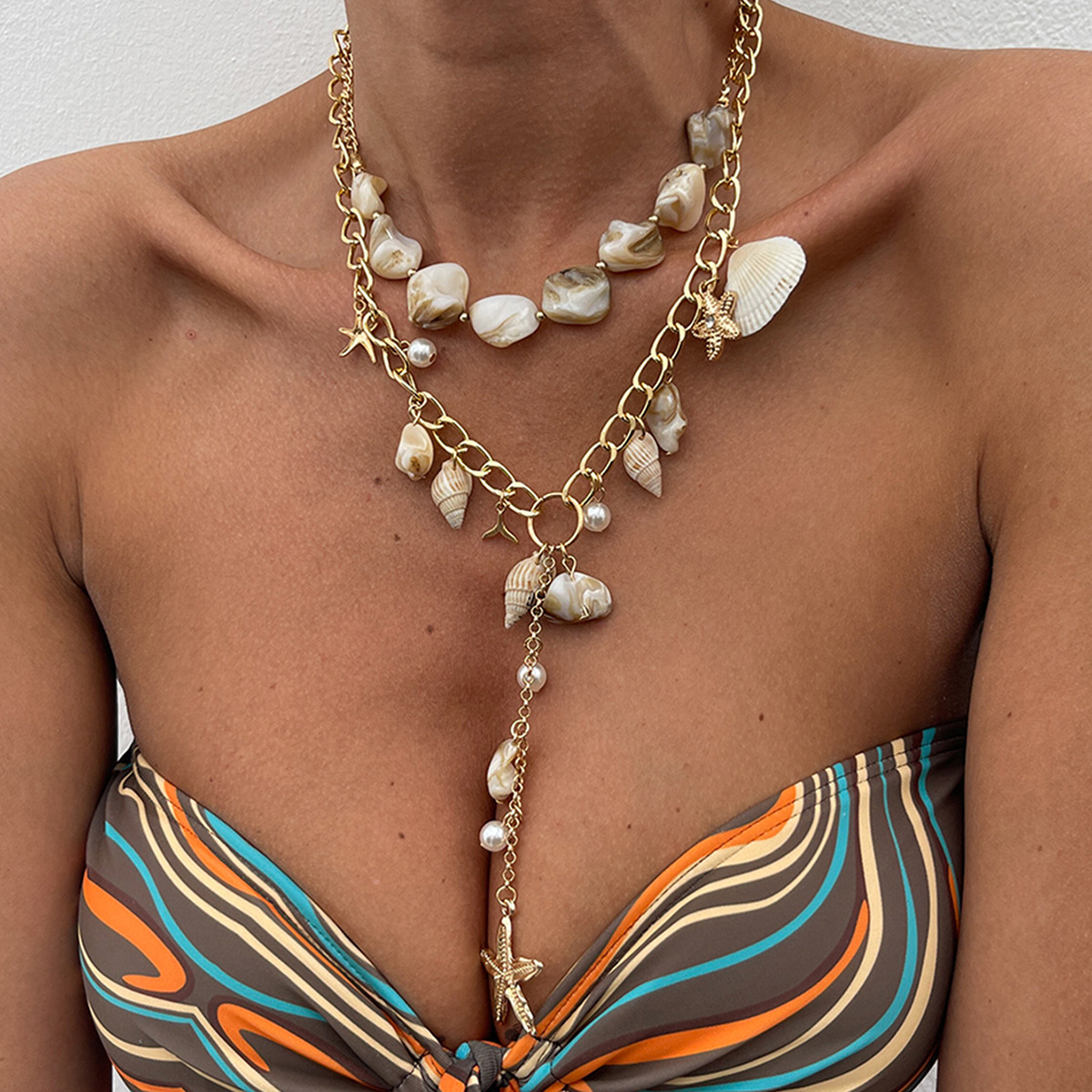 Mojoyce Bohemian Trendy Natural Shell Conch Choker Necklace for Women Imitation Pearl Pendant Necklaces Beach Party Jewelry