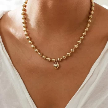 Mojoyce-Mother's Day Gift Simple Boho Fashion Metal Bead Chain Heart Shape Pendant Necklace For Women Female Vintage Punk Choker Jewelry Gift New