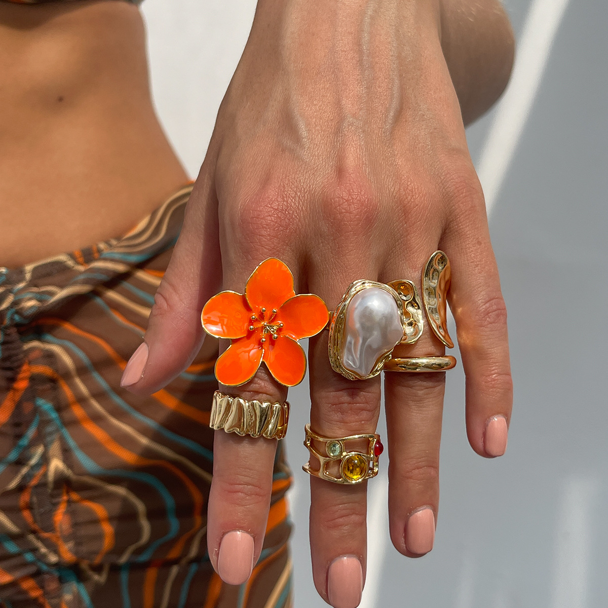 Mojoyce Vintage Gothic Flower Metal Rings Set for Women 2025 Trend Boho Imitation Pearl Open Ring Party Jewelry Accessories - Image 5