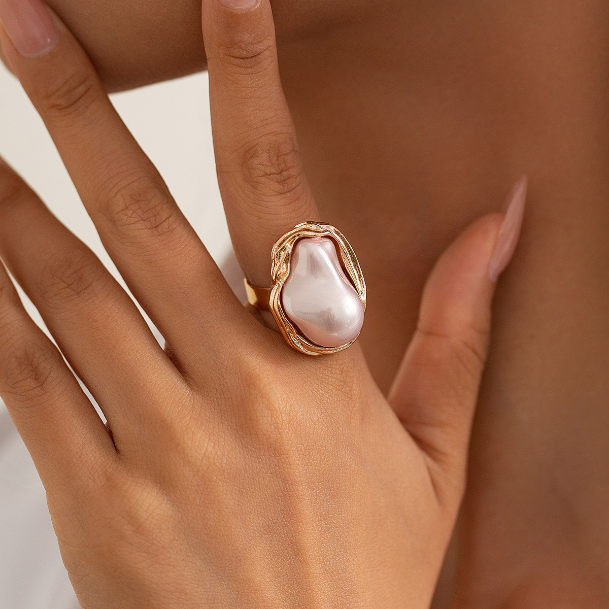 Mojoyce Fashion Imitation Pearl Gold Color Open Adjustable Ring for Women Engagement Party Gift Irregular Pearl Ring Jewelry 2025 - Image 5