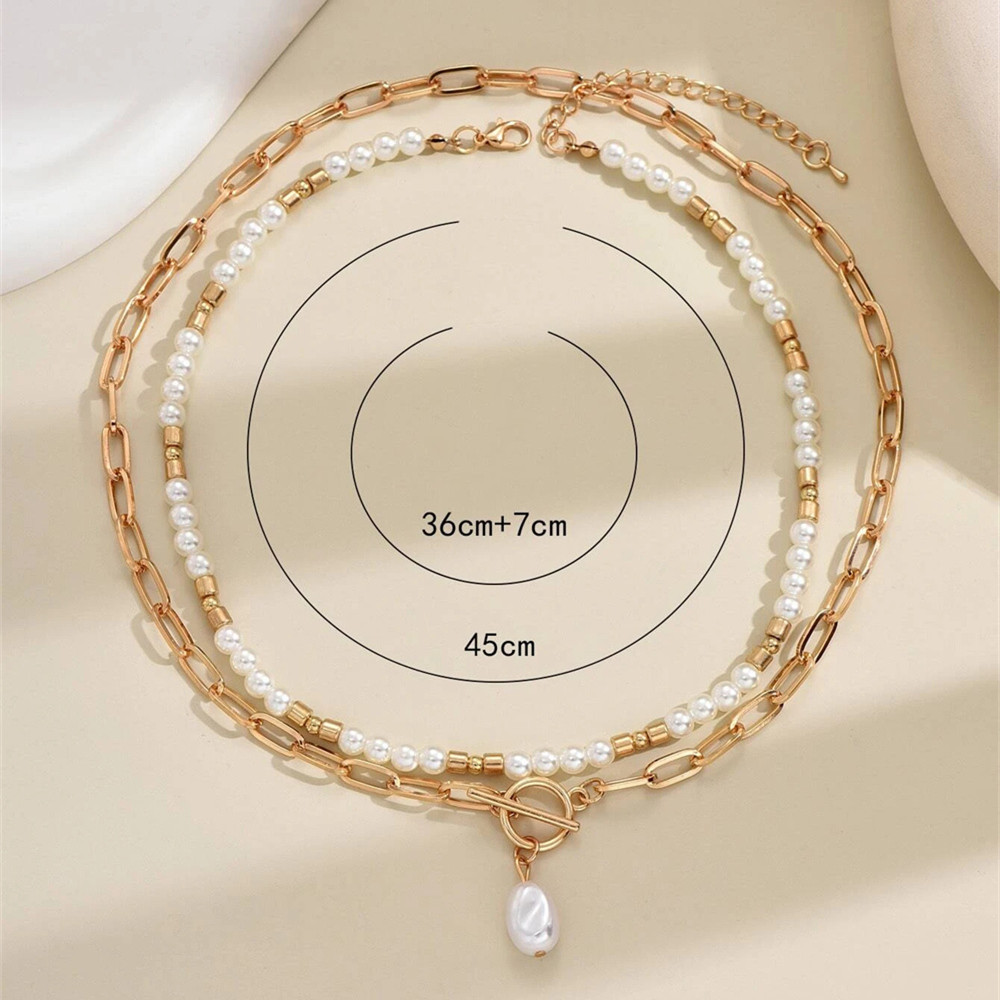Mojoyce-Mother's Day Gift New Vintage Punk Metal Bead Chain Artificial Pearl Pendant Necklace For Women Boho Fashion Multilevel Jewelry Gift Wholesale - Image 4