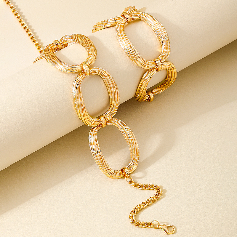 Mojoyce Punk Gold Color Hollow Geometric Choker Necklace Torques Bracelet Set For Women Men Collar Necklace African Jewelry Sets - Image 2