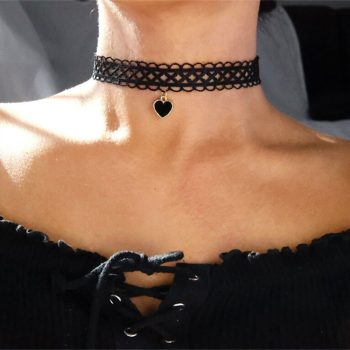 Mojoyce-Mother's Day Gift Vintage Fashion Black Lace Heart-Shape Artificial Pearl Pendant Necklace Female Women Sexy Simple Choker Ladies Party Jewelry
