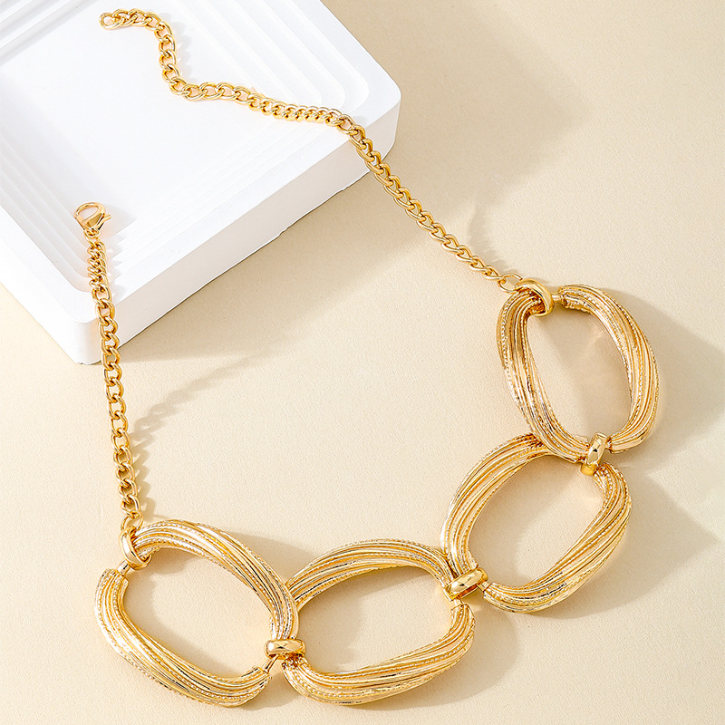 Mojoyce Punk Gold Color Hollow Geometric Choker Necklace Torques Bracelet Set For Women Men Collar Necklace African Jewelry Sets - Image 7