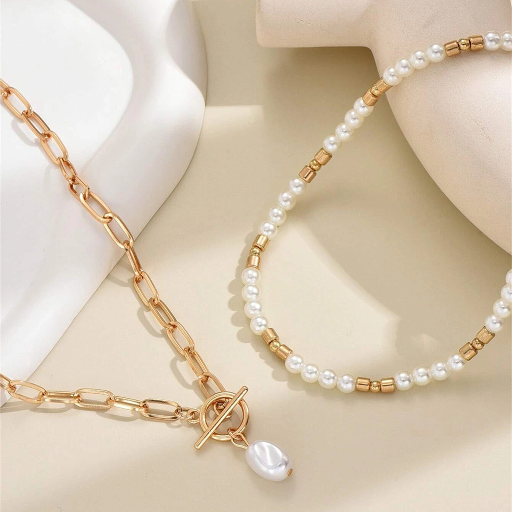 Mojoyce-Mother's Day Gift New Vintage Punk Metal Bead Chain Artificial Pearl Pendant Necklace For Women Boho Fashion Multilevel Jewelry Gift Wholesale - Image 3