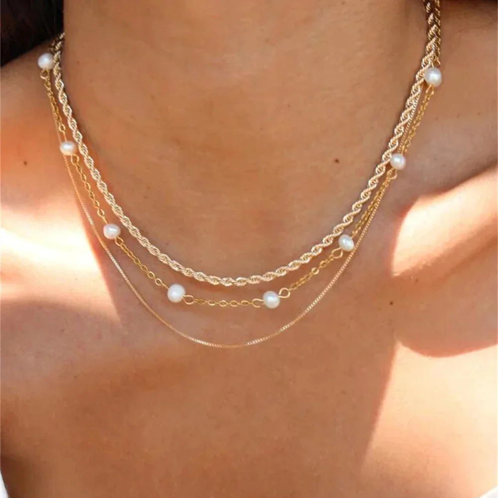 Mojoyce-Mother's Day Gift Vintage Silver-plate Geometric Exaggerated CCB Chain Necklace For Women Female Fashion Boho Artificial Pearl Y2K Jewelry Gift - Image 8