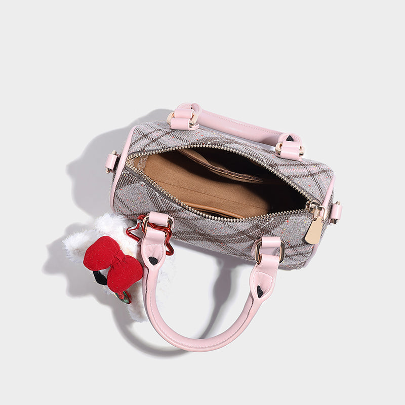 2025Winter Pink Plaid Crossbody Bag - Image 8