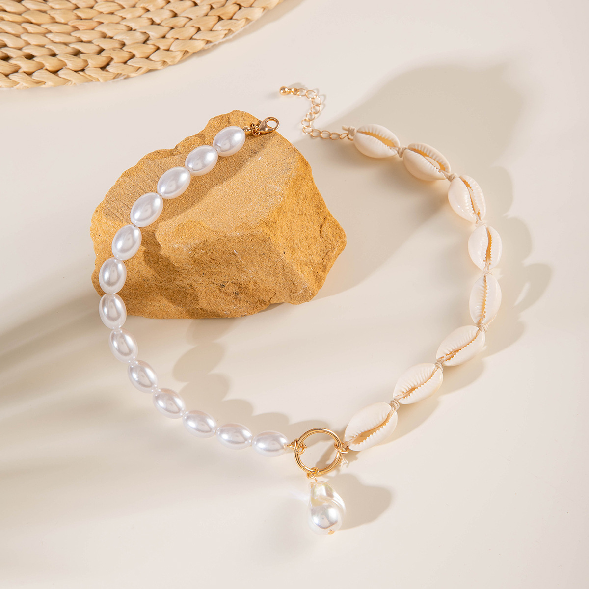 Mojoyce Baroque Imitation Pearl Shell Pendant Necklace for Women 2025 Trend Summer Beach Party Vacation Jewelry Gifts - Image 3
