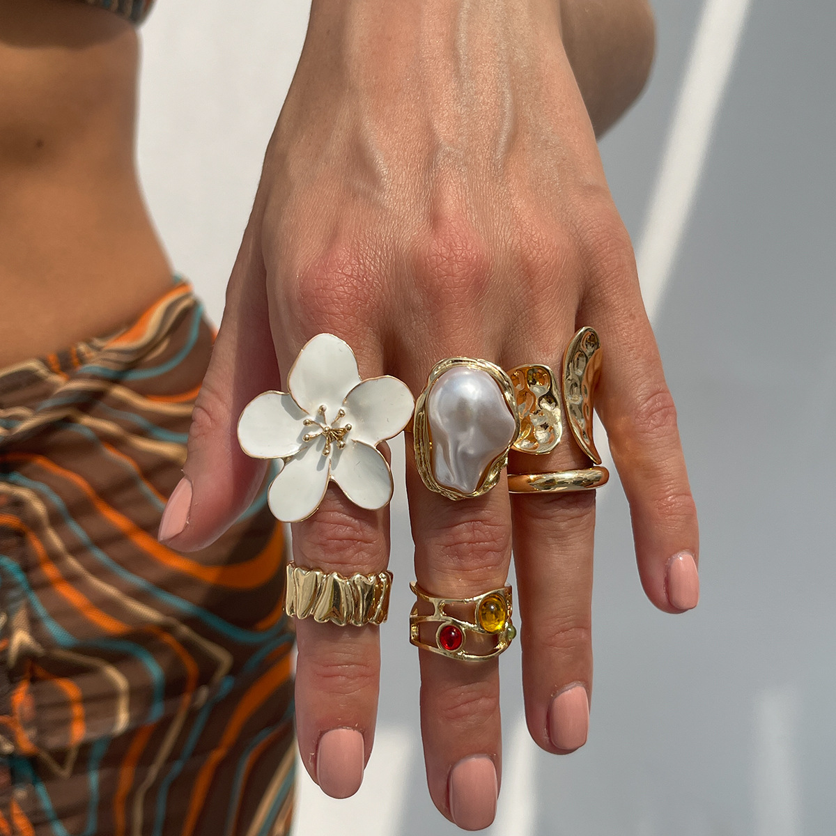 Mojoyce Vintage Gothic Flower Metal Rings Set for Women 2025 Trend Boho Imitation Pearl Open Ring Party Jewelry Accessories - Image 6