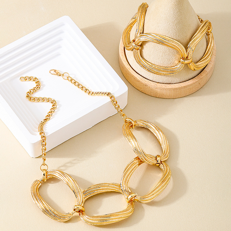 Mojoyce Punk Gold Color Hollow Geometric Choker Necklace Torques Bracelet Set For Women Men Collar Necklace African Jewelry Sets - Image 3