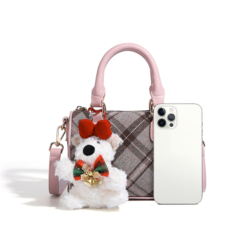 2025Winter Pink Plaid Crossbody Bag - Image 2