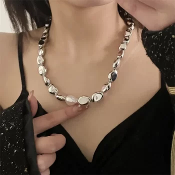 Mojoyce-Mother's Day Gift Vintage Silver-plate Geometric Exaggerated CCB Chain Necklace For Women Female Fashion Boho Artificial Pearl Y2K Jewelry Gift