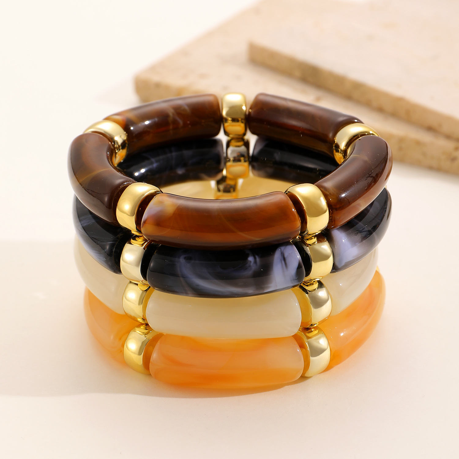 Mojoyce Fashion Acrylic Resin Amber Bamboo Bead Elastic Bracelet Bangles Tube Beads Handmake 2025 Trendy Designer Women Bracelets - Image 4