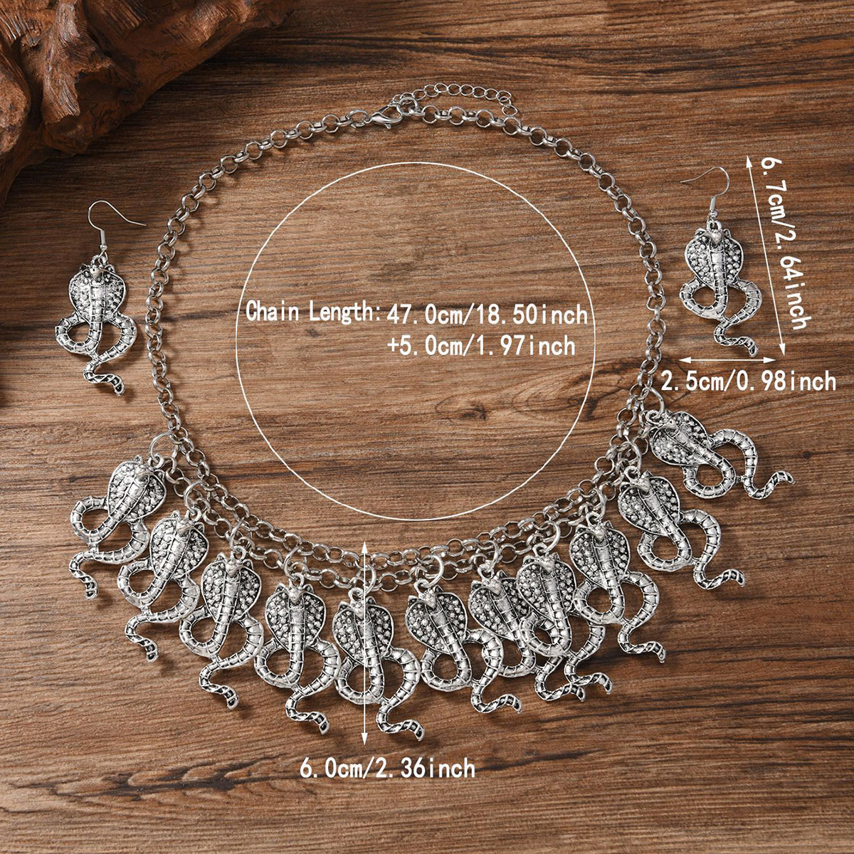 Mojoyce Vintage Ethnic Metal Snake Pendant Necklace Earrings Set for Women Multilayer Snake Turkish Gypsy Jewelry Sets Men Gift - Image 3