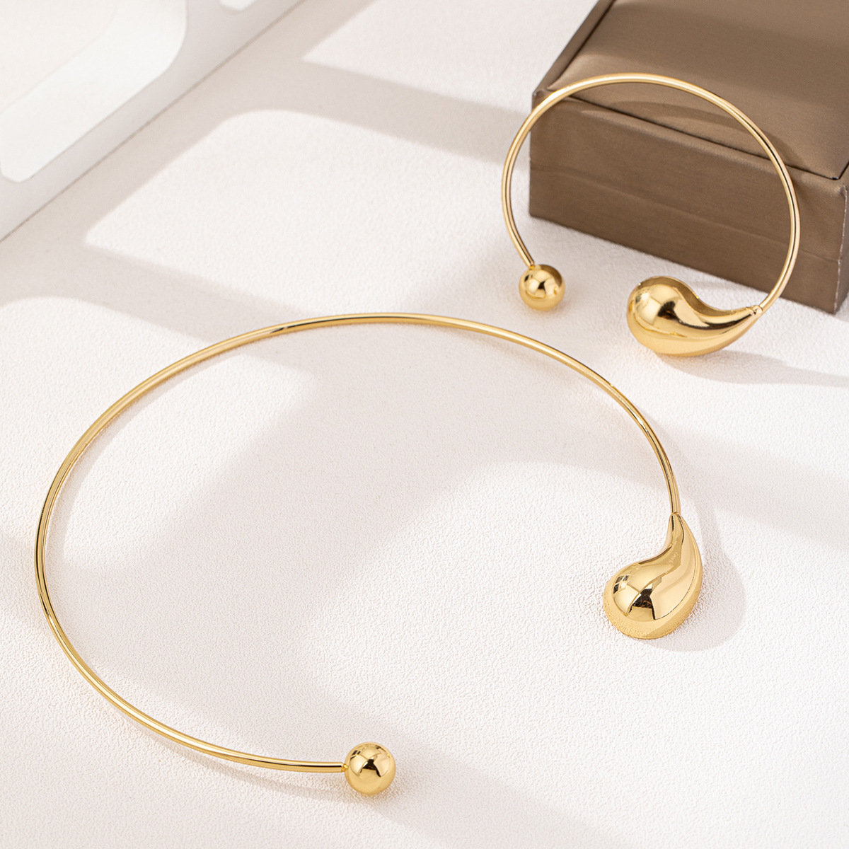 Mojoyce Punk Gold Color Water Drop Torques Choker Necklace Open Cuff Bangle Set for Women Hip Hop Metal Party Grunge Jewelry Sets - Image 4