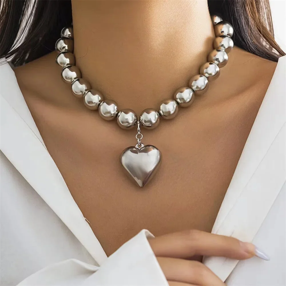 Mojoyce-Mother's Day Gift Vintage Silver-plate Geometric Exaggerated CCB Chain Necklace For Women Female Fashion Boho Artificial Pearl Y2K Jewelry Gift - Image 22