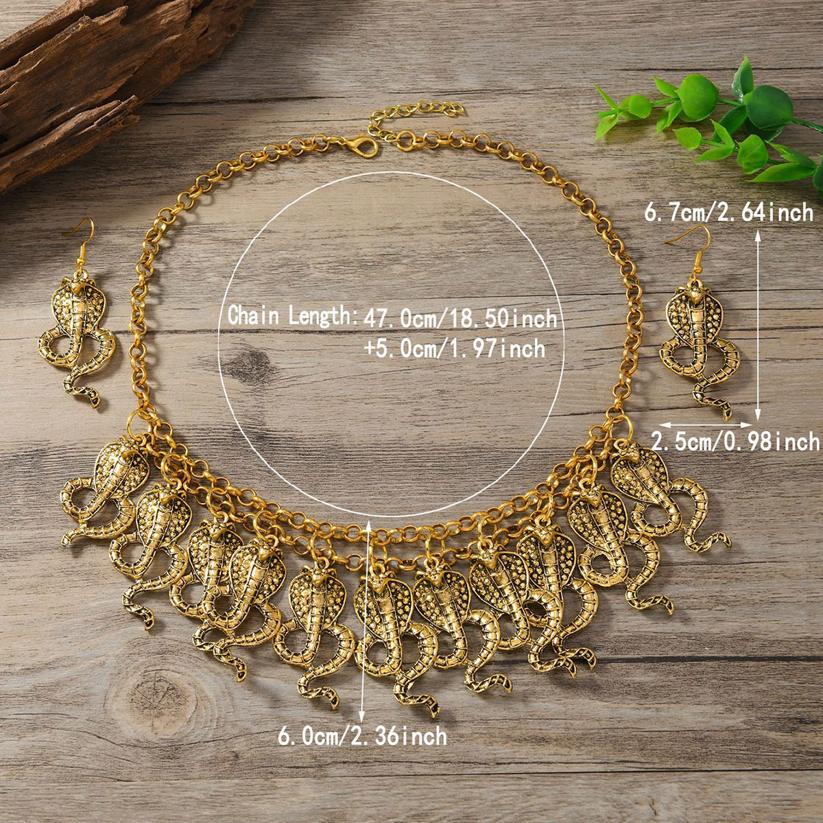 Mojoyce Vintage Ethnic Metal Snake Pendant Necklace Earrings Set for Women Multilayer Snake Turkish Gypsy Jewelry Sets Men Gift - Image 2