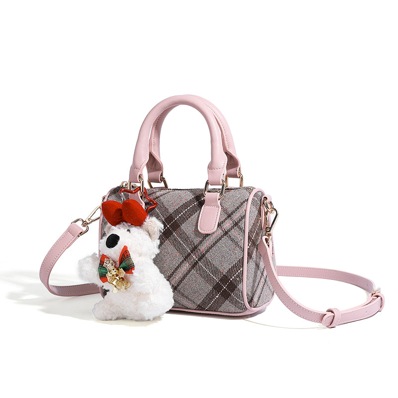 2025Winter Pink Plaid Crossbody Bag - Image 9