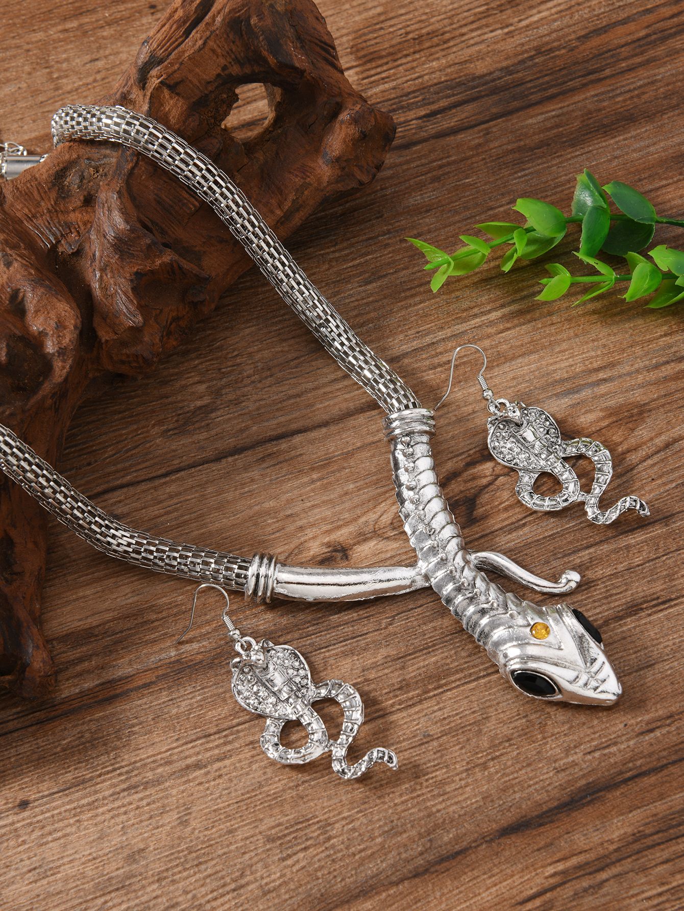 Mojoyce Vintage Ethnic Metal Snake Pendant Necklace Drop Earrings Sets for Women Grunge Turkish Jewelry Set Steampunk Men Gift - Image 3