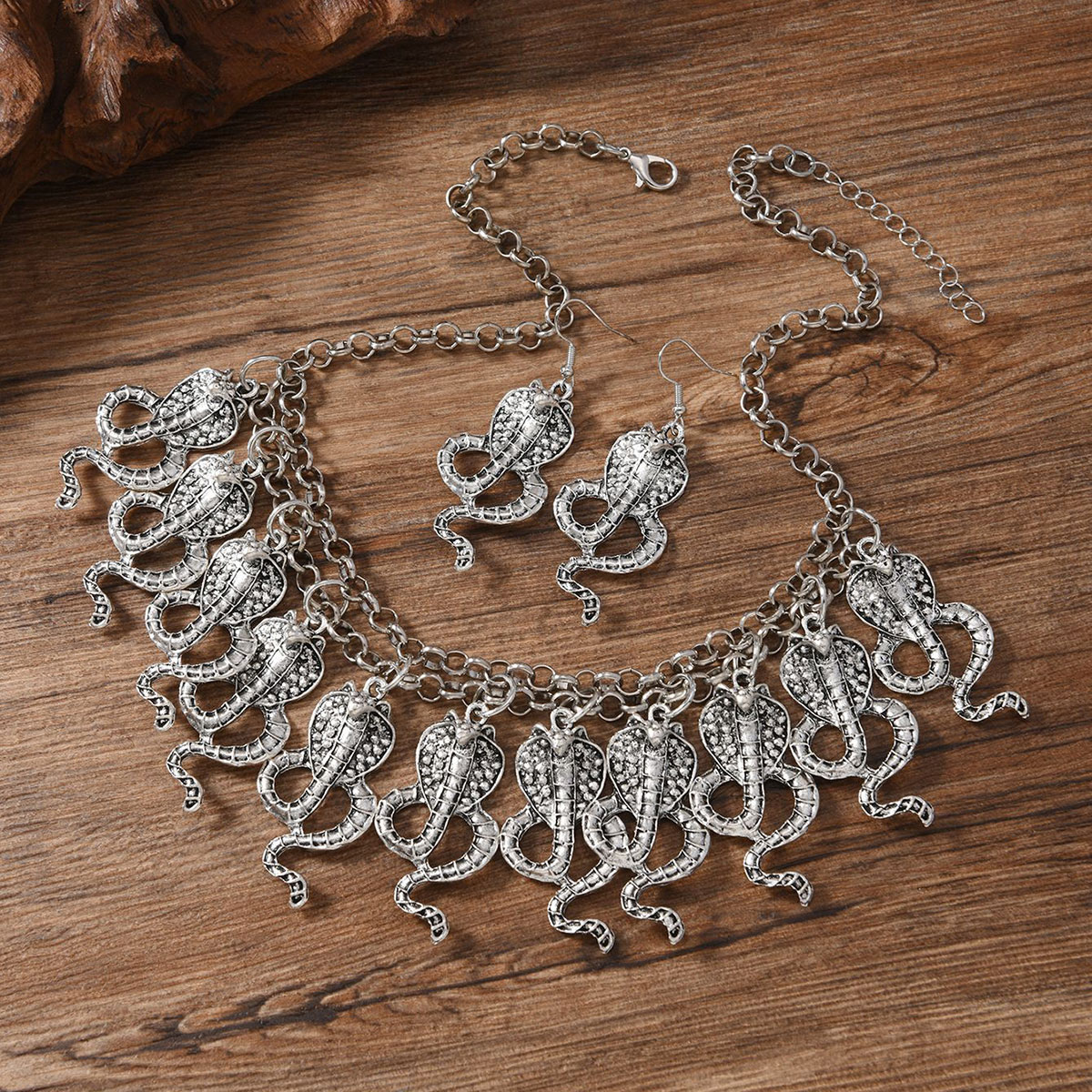 Mojoyce Vintage Ethnic Metal Snake Pendant Necklace Earrings Set for Women Multilayer Snake Turkish Gypsy Jewelry Sets Men Gift - Image 5