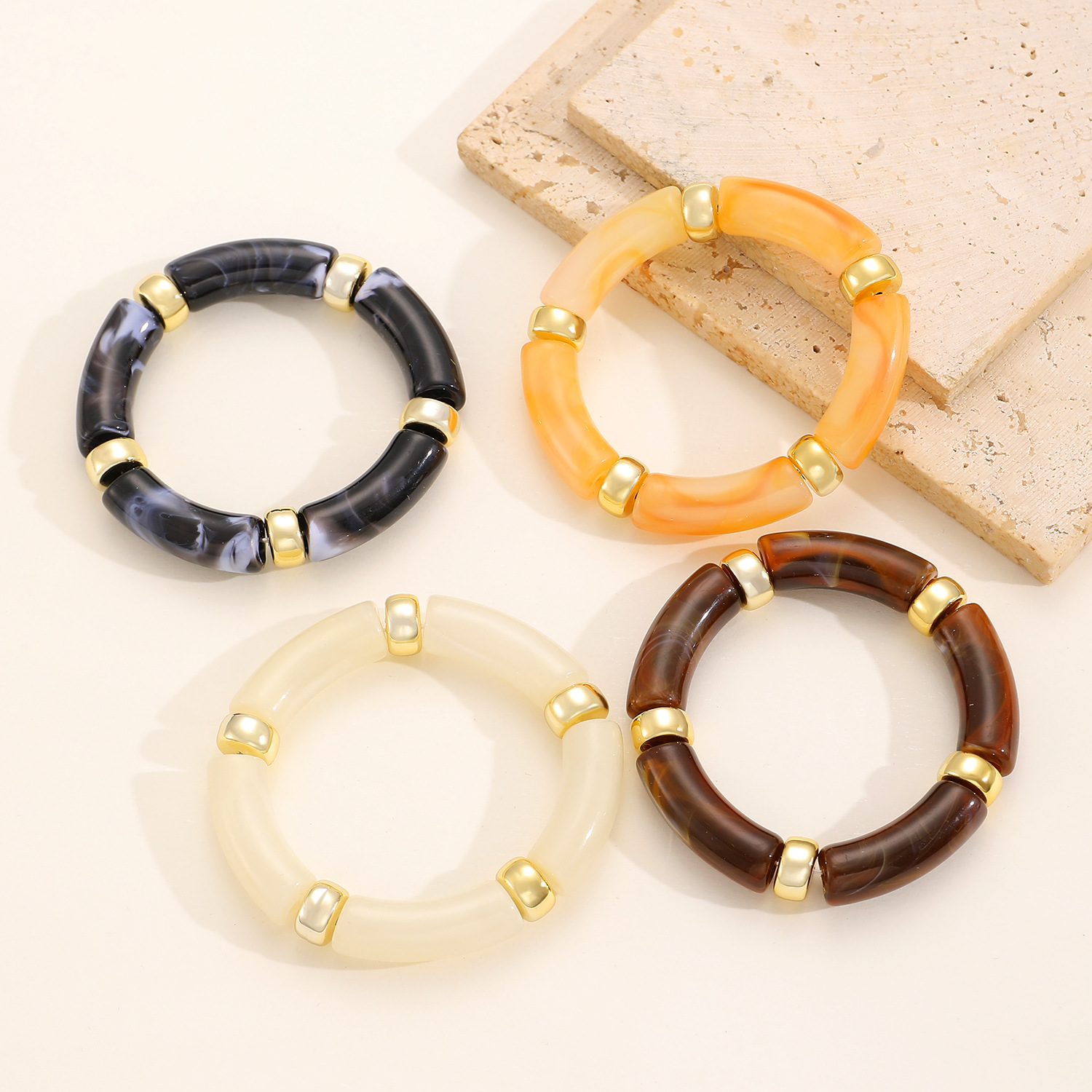 Mojoyce Fashion Acrylic Resin Amber Bamboo Bead Elastic Bracelet Bangles Tube Beads Handmake 2025 Trendy Designer Women Bracelets - Image 5