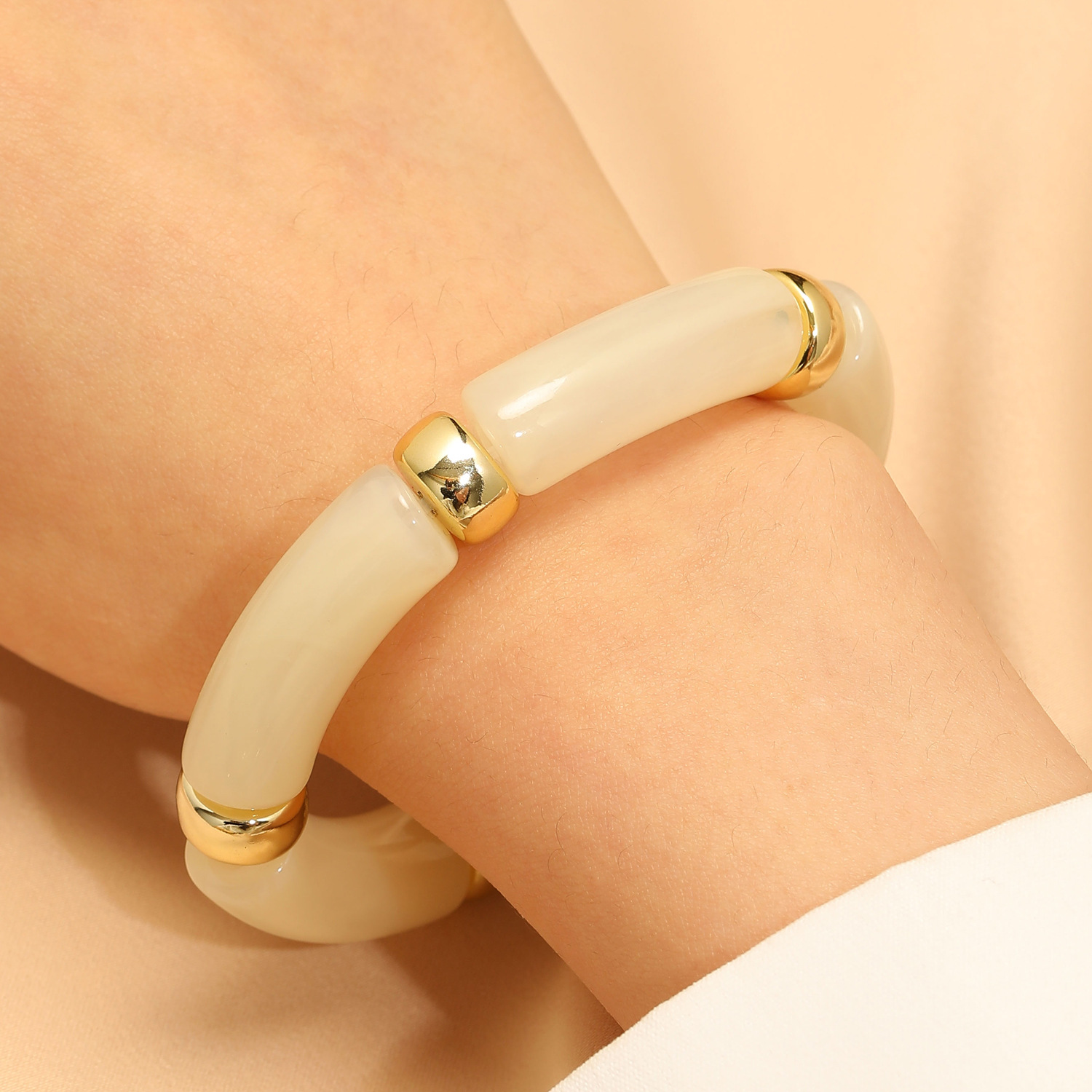 Mojoyce Fashion Acrylic Resin Amber Bamboo Bead Elastic Bracelet Bangles Tube Beads Handmake 2025 Trendy Designer Women Bracelets - Image 2