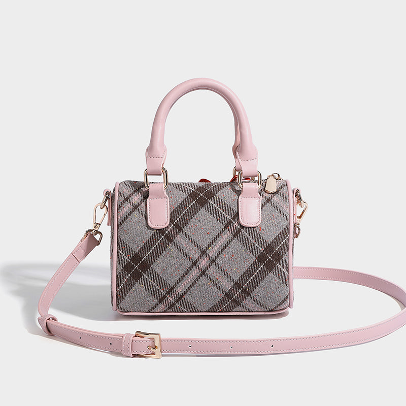 2025Winter Pink Plaid Crossbody Bag - Image 3