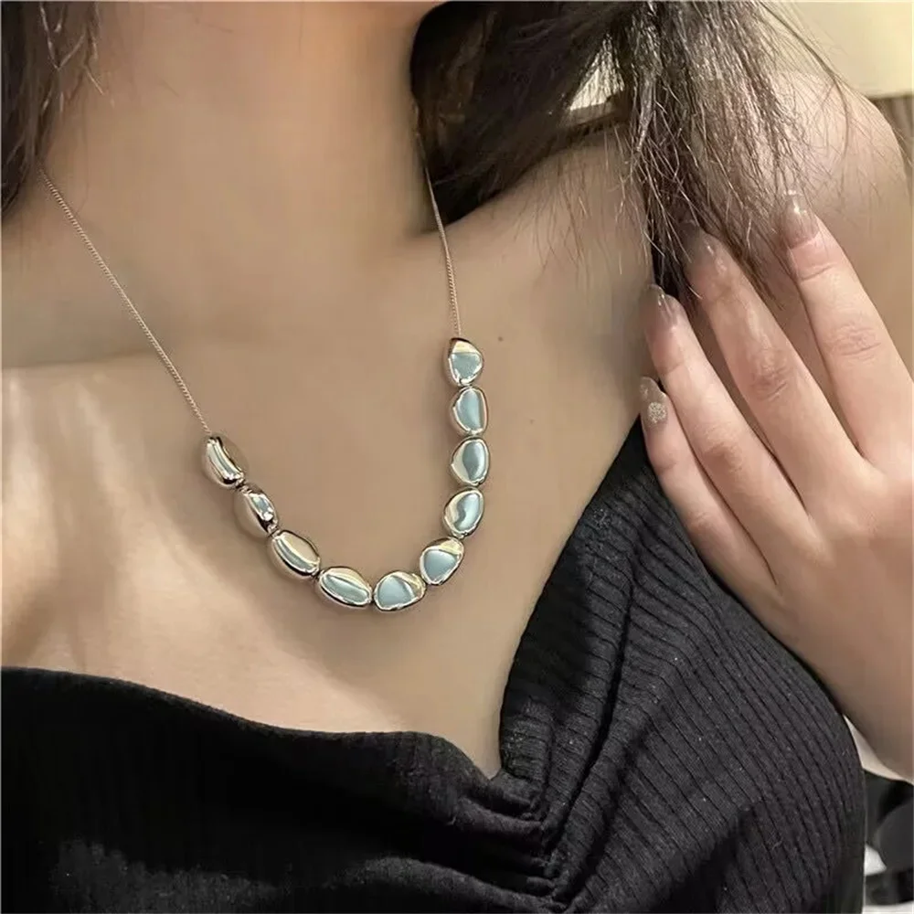 Mojoyce-Mother's Day Gift Vintage Silver-plate Geometric Exaggerated CCB Chain Necklace For Women Female Fashion Boho Artificial Pearl Y2K Jewelry Gift - Image 17