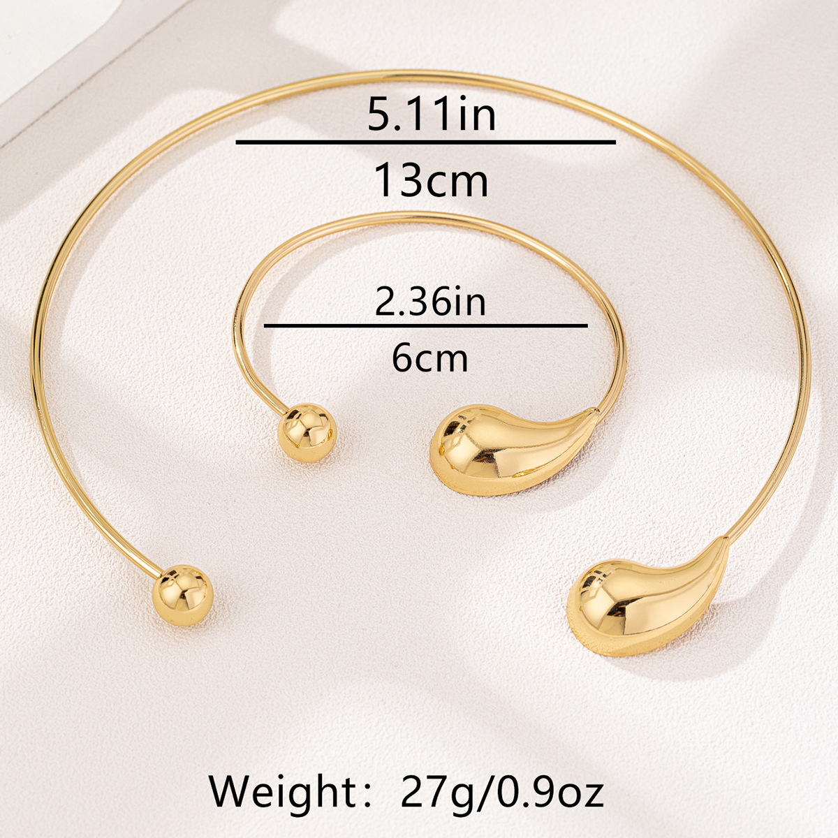 Mojoyce Punk Gold Color Water Drop Torques Choker Necklace Open Cuff Bangle Set for Women Hip Hop Metal Party Grunge Jewelry Sets - Image 2