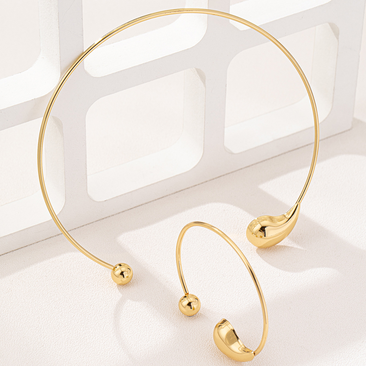 Mojoyce Punk Gold Color Water Drop Torques Choker Necklace Open Cuff Bangle Set for Women Hip Hop Metal Party Grunge Jewelry Sets - Image 3