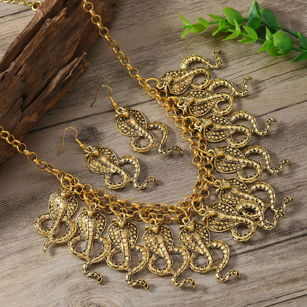 Mojoyce Vintage Ethnic Metal Snake Pendant Necklace Earrings Set for Women Multilayer Snake Turkish Gypsy Jewelry Sets Men Gift - Image 4